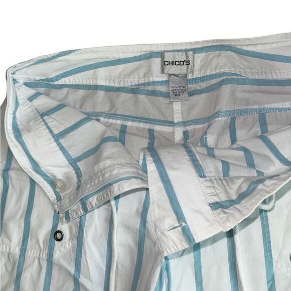 Chico's Cropped Roll Up Capri 100% Cotton- Striped White + Blue - Size 1 (8/M) - Picture 10 of 11